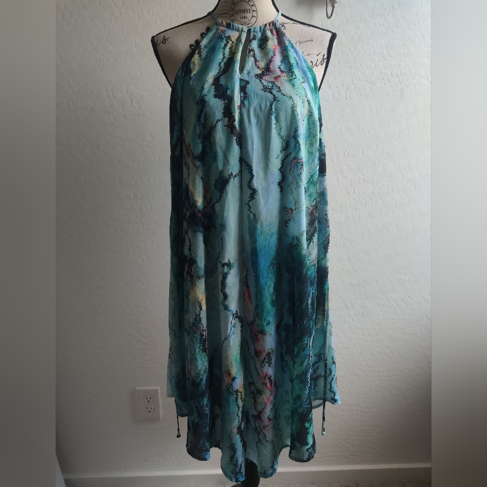 Mossimo Aqua water Blue Ombre asymmetrical mermaidcore fairycore halter Dress_LG